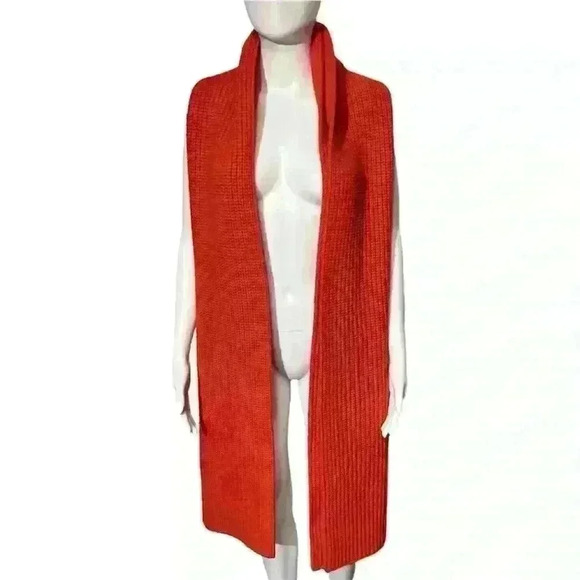 Tory Burch Tory Sport Scarf Red Thick Chunky Merino Ribbed Knit - Picture 1 of 6
